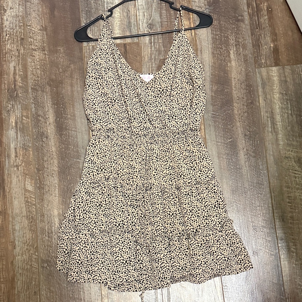 Pink Lily Beige and Black Mini Dress with Animal Dot Print